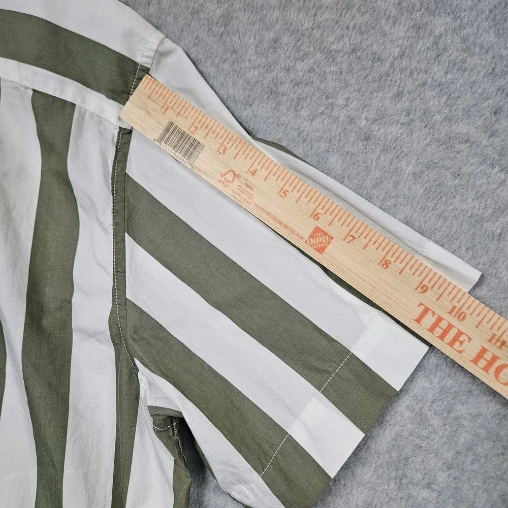 Banana Republic Luxe Poplin Green White Striped Button-Up Shirt Tall XL Slim Fit